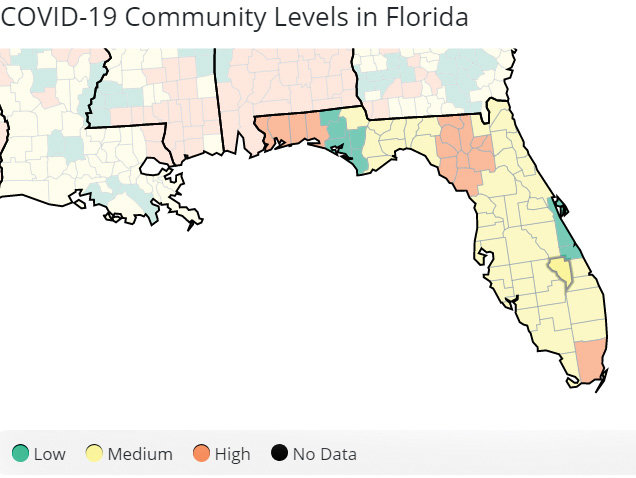 According to the latest CDC update, most of South Florida is at "medium" risk for COVID-19. Okeechobee County is highlighted on the map. [Map courtesy CDC]